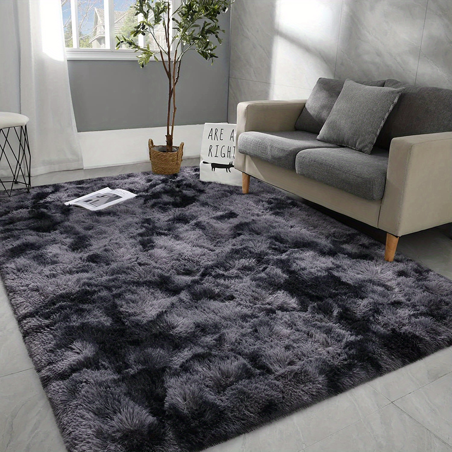 1  plush shag area rugs for living room tie   fluffy shaggy floor carpet for bedroom non slip machine washable carpet living room bedroom game room   carpet room decor details 1