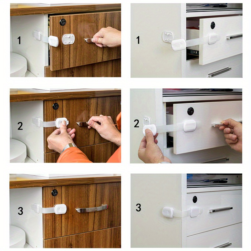 Child Safety Strap Locks (10 Pack) Baby Locks for Cabinets and Drawers,  Toilet, Fridge & More. 3M Adhesive Pads. Easy Installation, No Drilling  Required, White