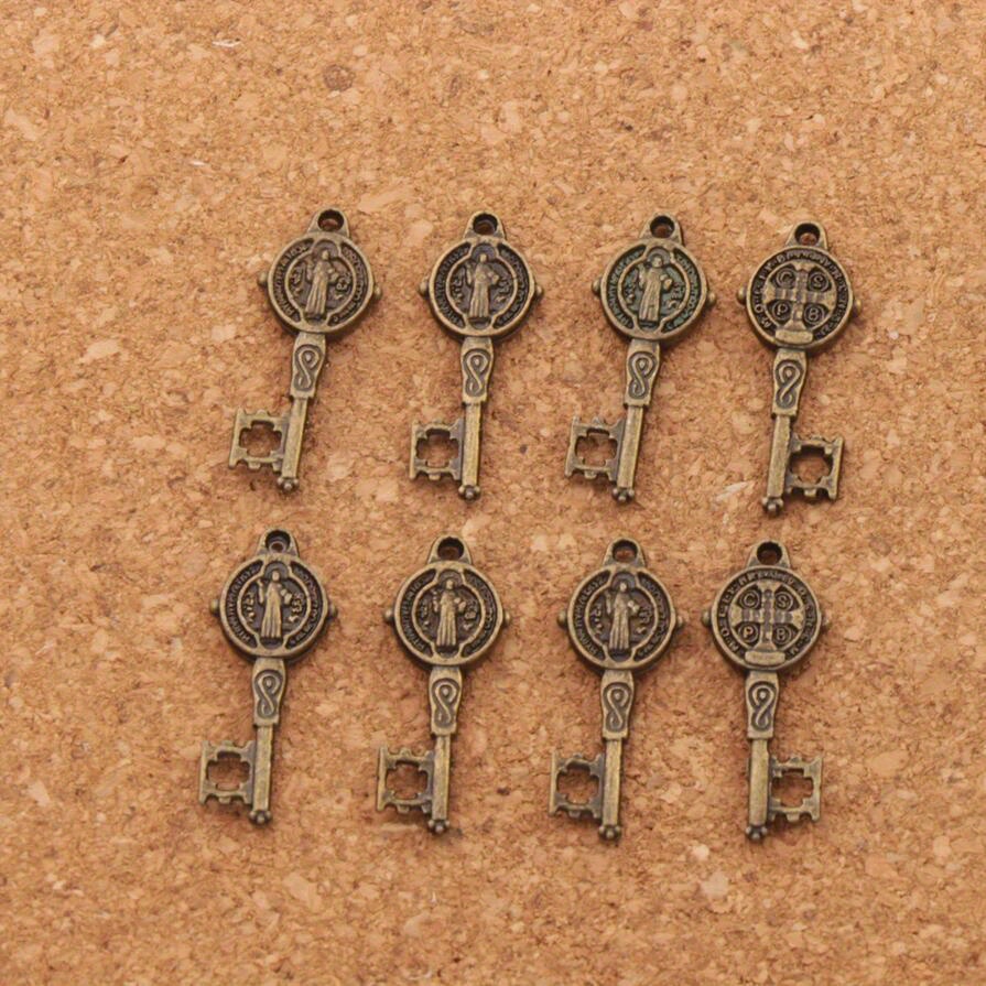 Pack De 10 Colgantes De Metal San Benito Con Cruz - Para DIY Joyería Religiosa, Collares Y Llaveros | Aleación De Zinc