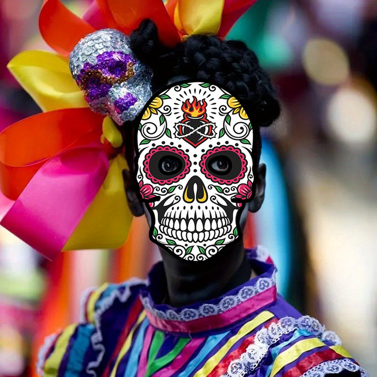 Masque tête de mort du jour des morts, style mexicain, pour déguisement  d'halloween, accessoire de fête - AliExpress