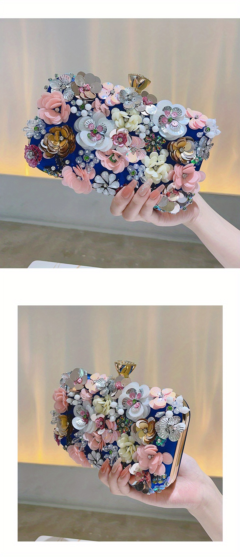 3d Beaded Flower Evening Bag Elegant Box Clutch Purse - Temu