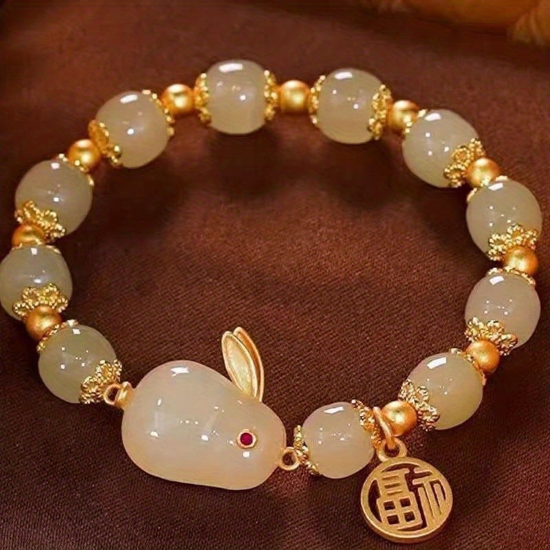 1pc year of rabbit     jade rabbit bracelet   agate glass bracelet for girls   for gifts details 0