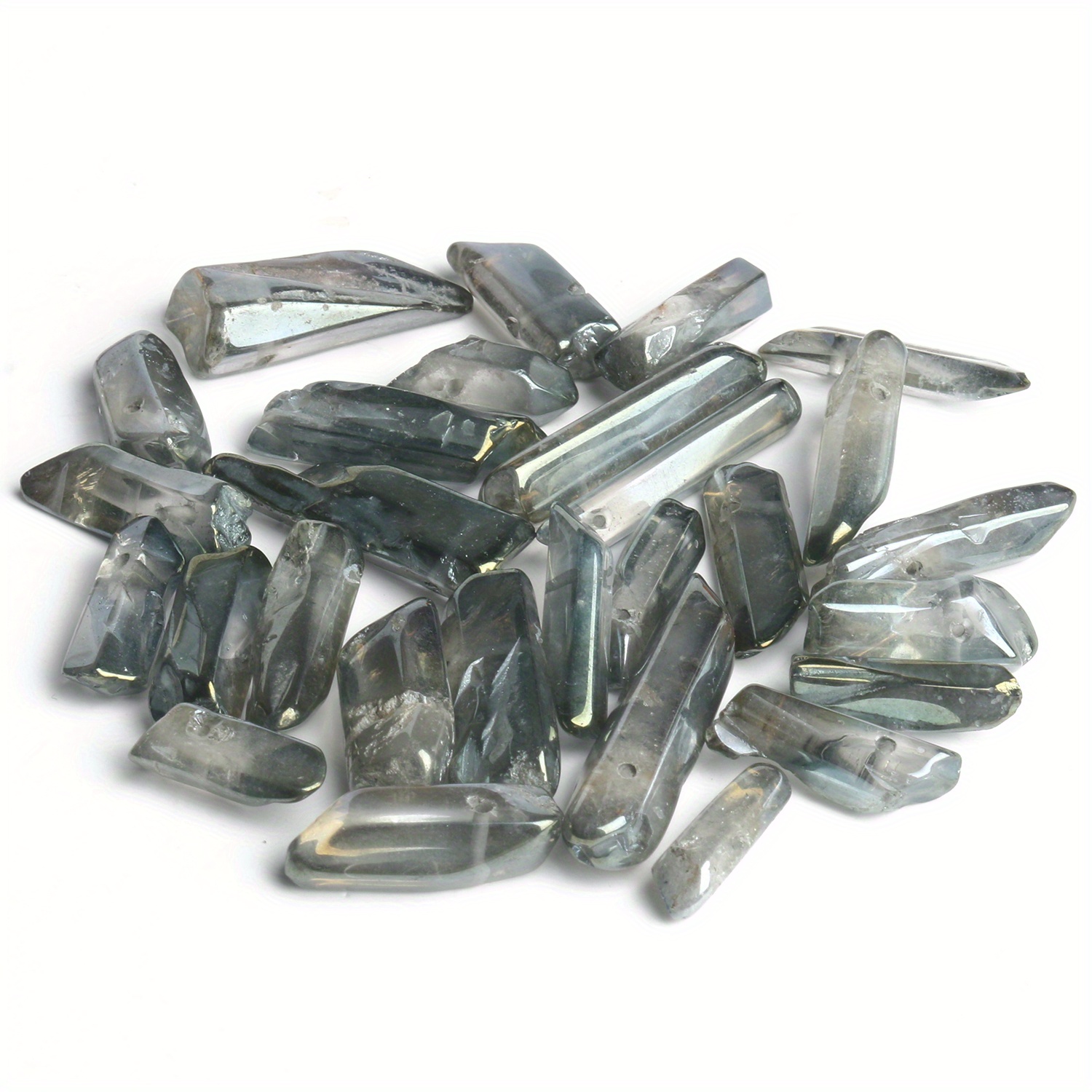 Silver Titanium Coated Quartz Rock Beads