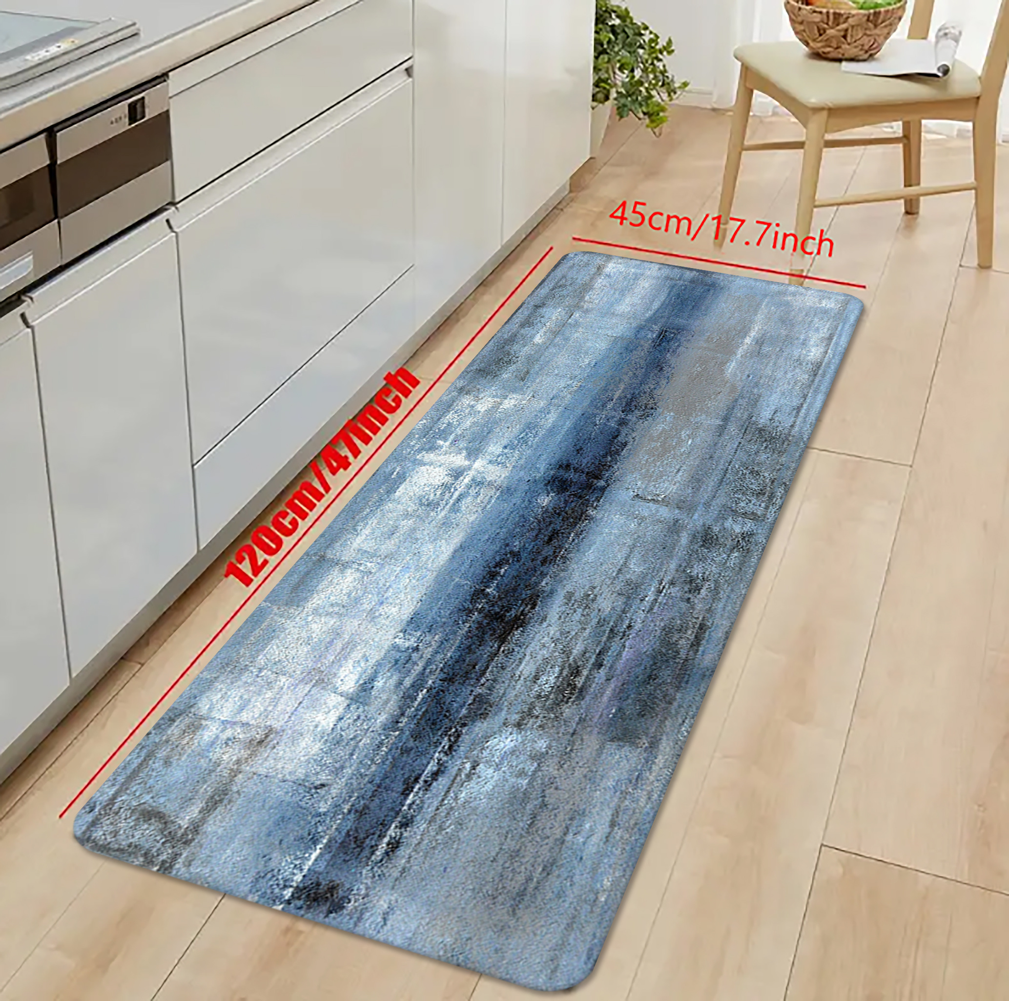 1pc denim blue tie dye kitchen mat   polyester hand wash only stylish   floor mat for modern kitchens kitchen rugs details 4