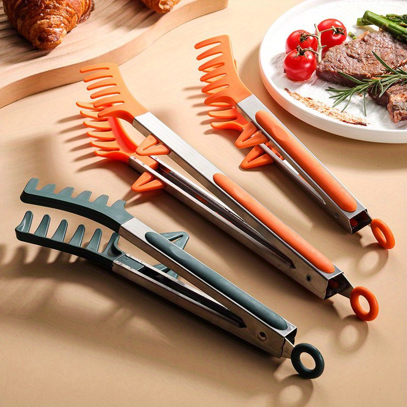 Stainless Steel Food Tongs With Bpa Free Silicone Tips, Toaster Steak Pie  Pizza Pasta Spaghetti Noodles Salad Fruit Vegetable Grill Bbq Buffet Clamp  Serving Tools Gadgets - Temu