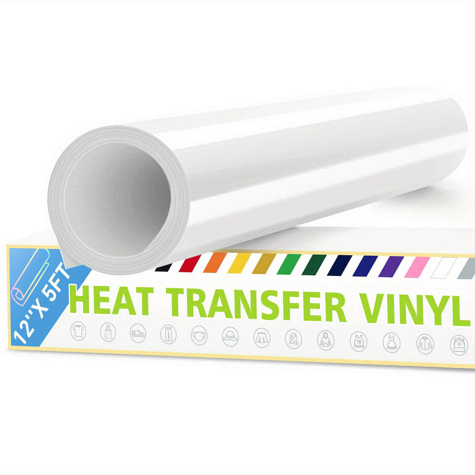 HTVRONT HTV Vinyl Rolls Heat Transfer Vinyl - 12 x 8ft White HTV Vinyl for  Shirts Iron on Vinyl for Cricut & Cameo - Easy to Cut & Weed for Heat Vinyl