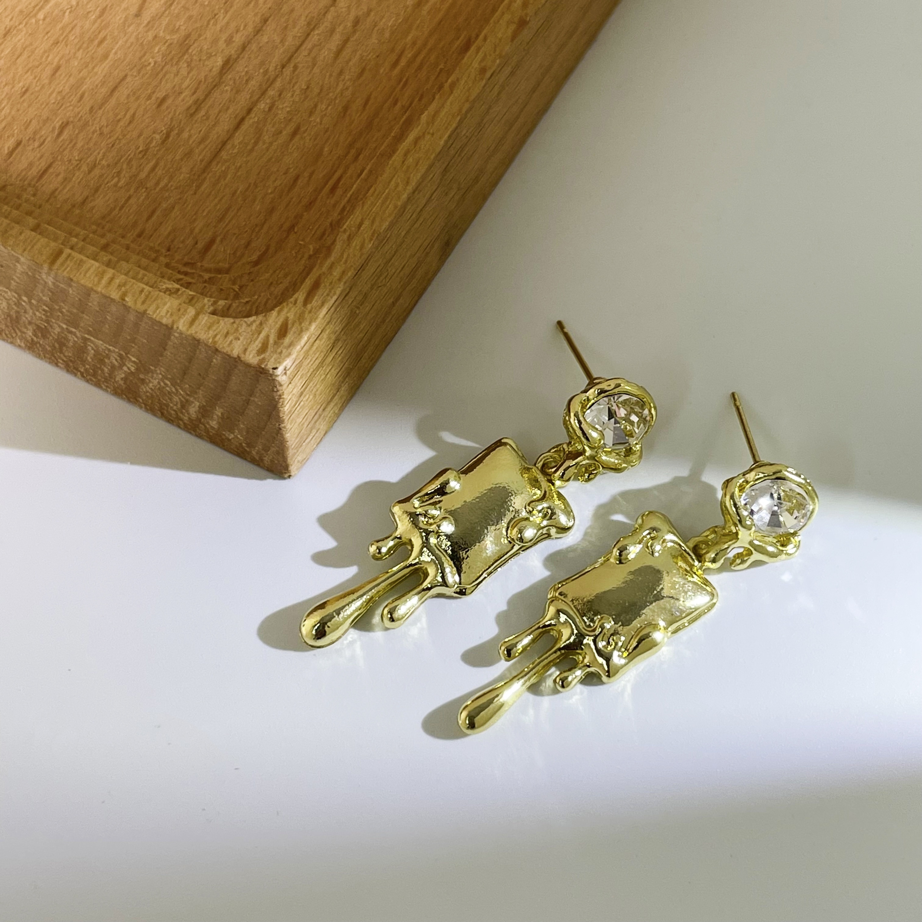 Gold and Resin Earrings. Quadrangle Dangle and Drop Earrings. 