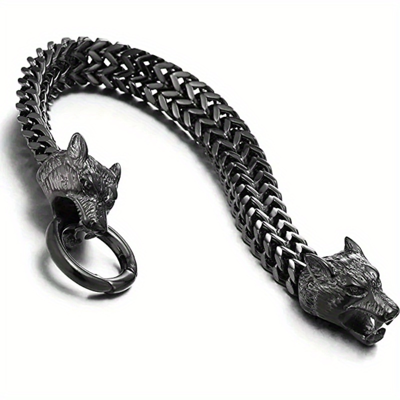 Stainless Steel Bracelet With Circle And Wolf Head For Men - Temu