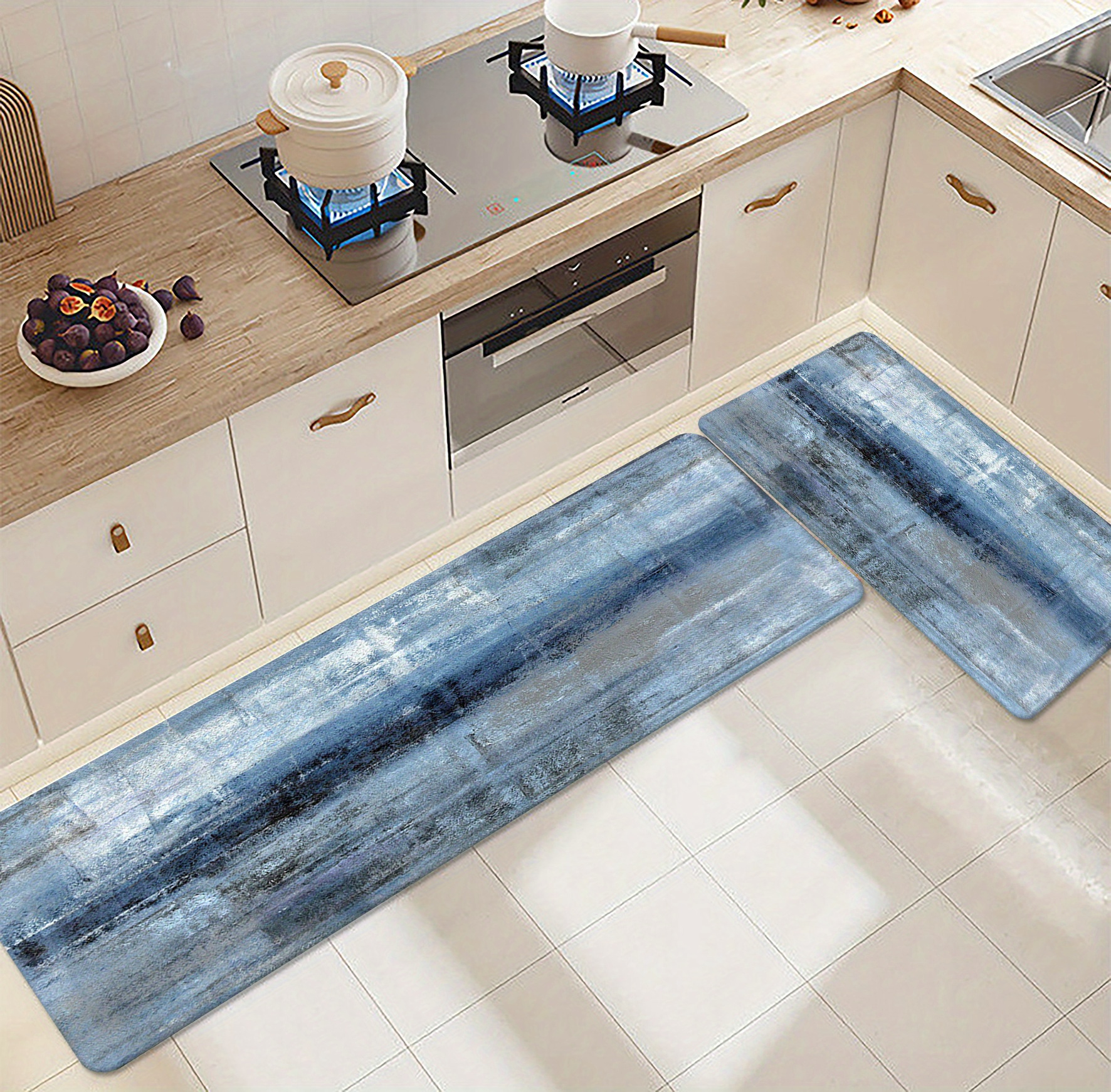 1pc denim blue tie dye kitchen mat   polyester hand wash only stylish   floor mat for modern kitchens kitchen rugs details 7