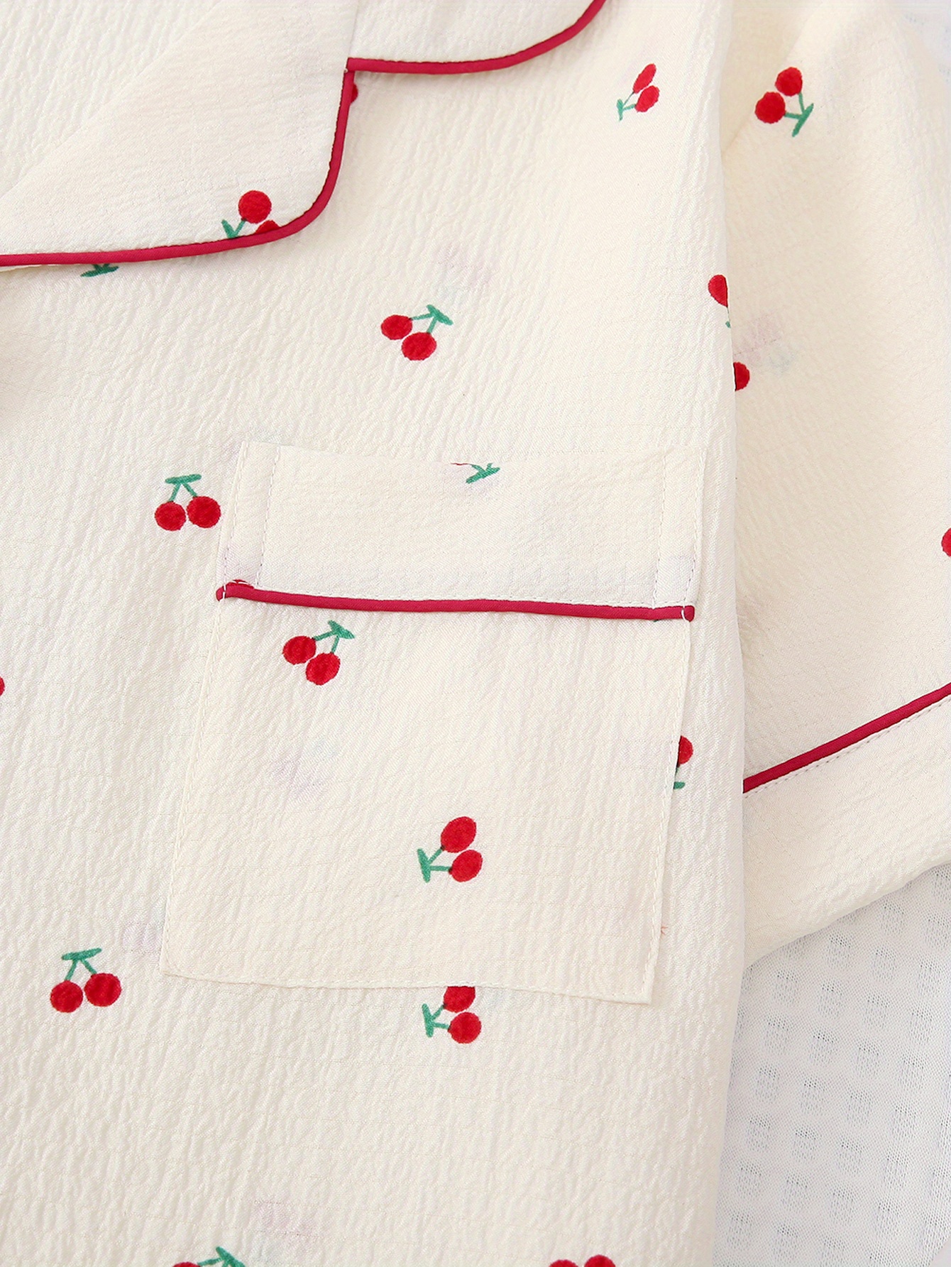 Cherry Print Pajama Set, Sweet & Cute Lapel Buttons Top And Bow Shorts,  Women's Sleepwear & Loungewear
