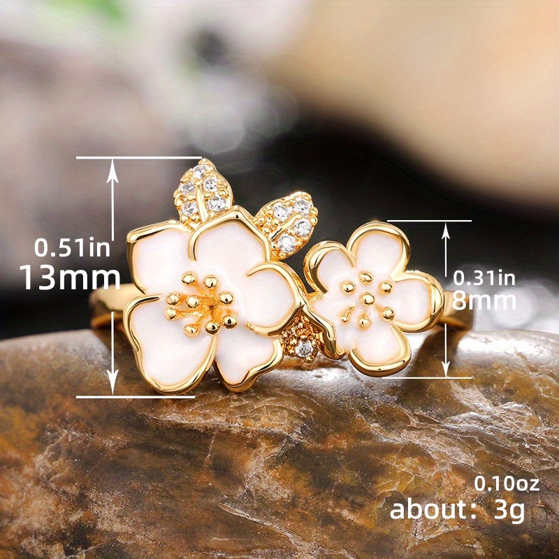 Sweet Flower Ring Inlaid Zircon Royal Style Jewelry Female - Temu