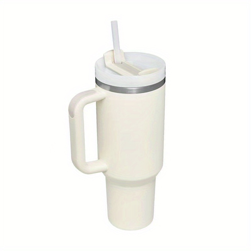 1pc 40oz Handle With Straw Insulated Cup (beige)