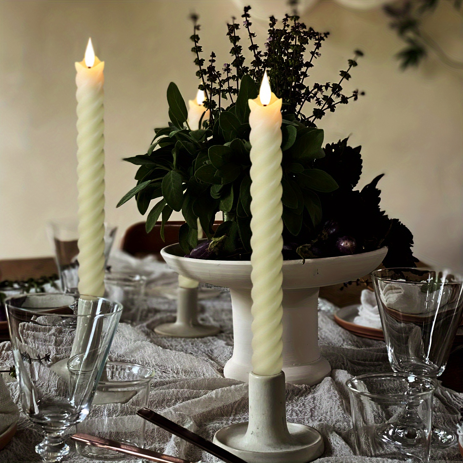 Ivory Led Taper Candles Light Real Wax Shell Twisted Temu