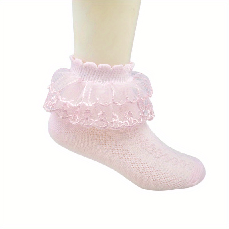 5Pairs Baby Girls Socks With Lace Ruffle Princess Cotton Sock Princess  socks,Red-L (6-8 years old)