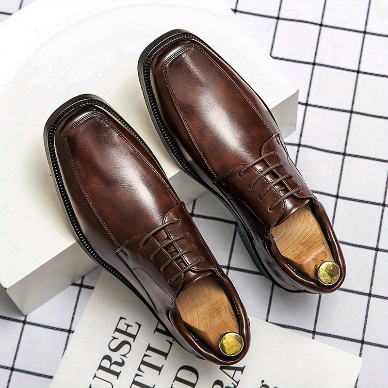 Men's Square Toe Derby Shoes, Lace-up Front Outdoor Dress Shoes