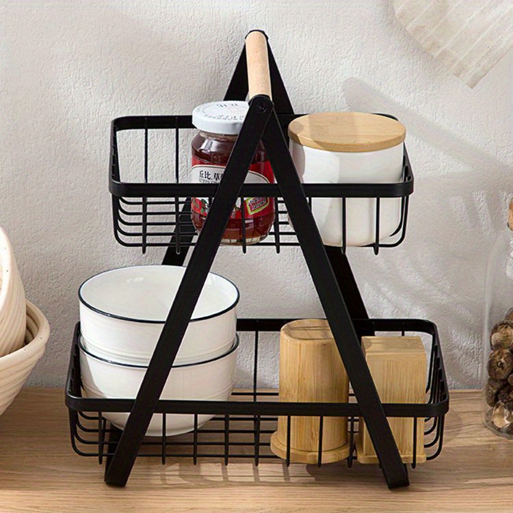 Fruit Basket With Wooden Handle Kitchen Desk Storage - Temu