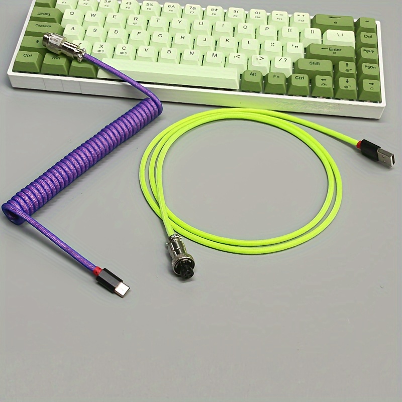 1 set/2 pièces câble de clavier mécanique de jeu détachable rose avec  matériau perlé en bobine, interface à ressort extensible de type c, avec  navigateur personnalisé pour clavier de DIY, câble à