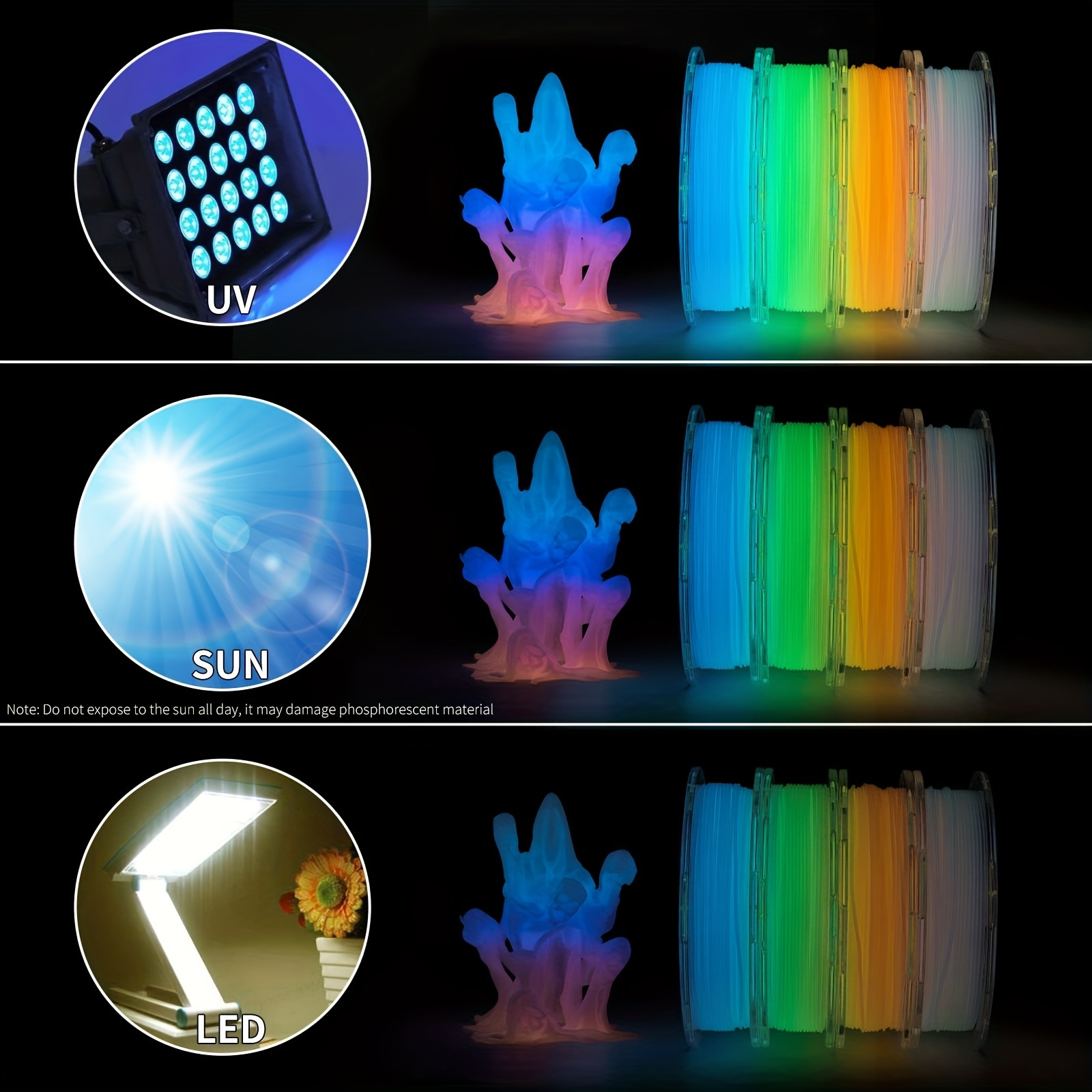 Glow In Dark Rainbow Pla 3d Filament Strong Luminous Multi - Temu