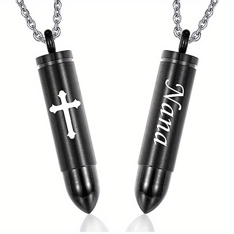 Cross Bullet Pendant Necklace Stainless Steel Ashes Urn Keepsake