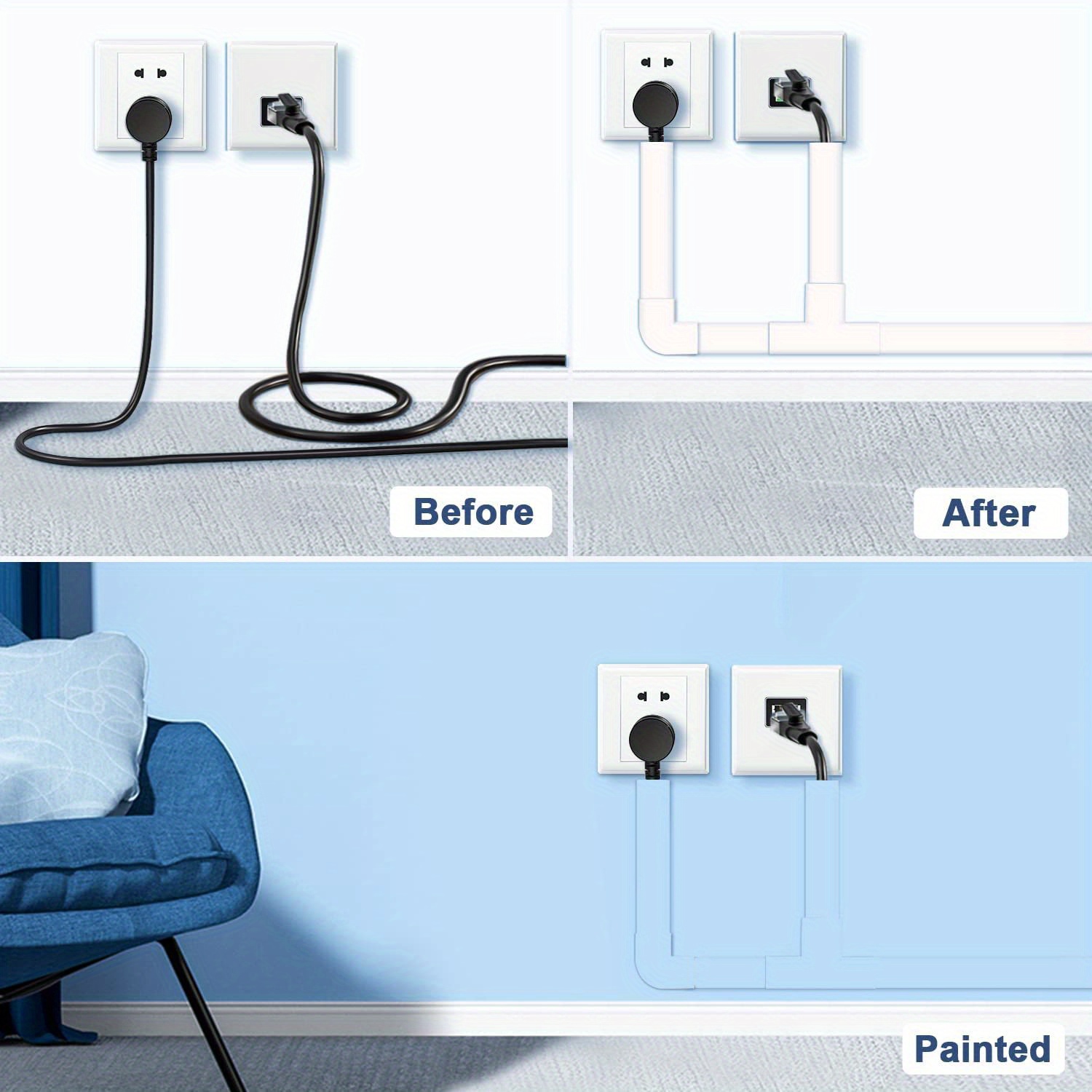GetUSCart- Cord Cover Raceway Kit, 157in Cable Cover Channel, Paintable Cord  Concealer System Cable Hider, Cord Wires, Hiding Wall Mount TV Powers Cords  in Home Office, 10X L15.7in X W0.95in X 0.55in
