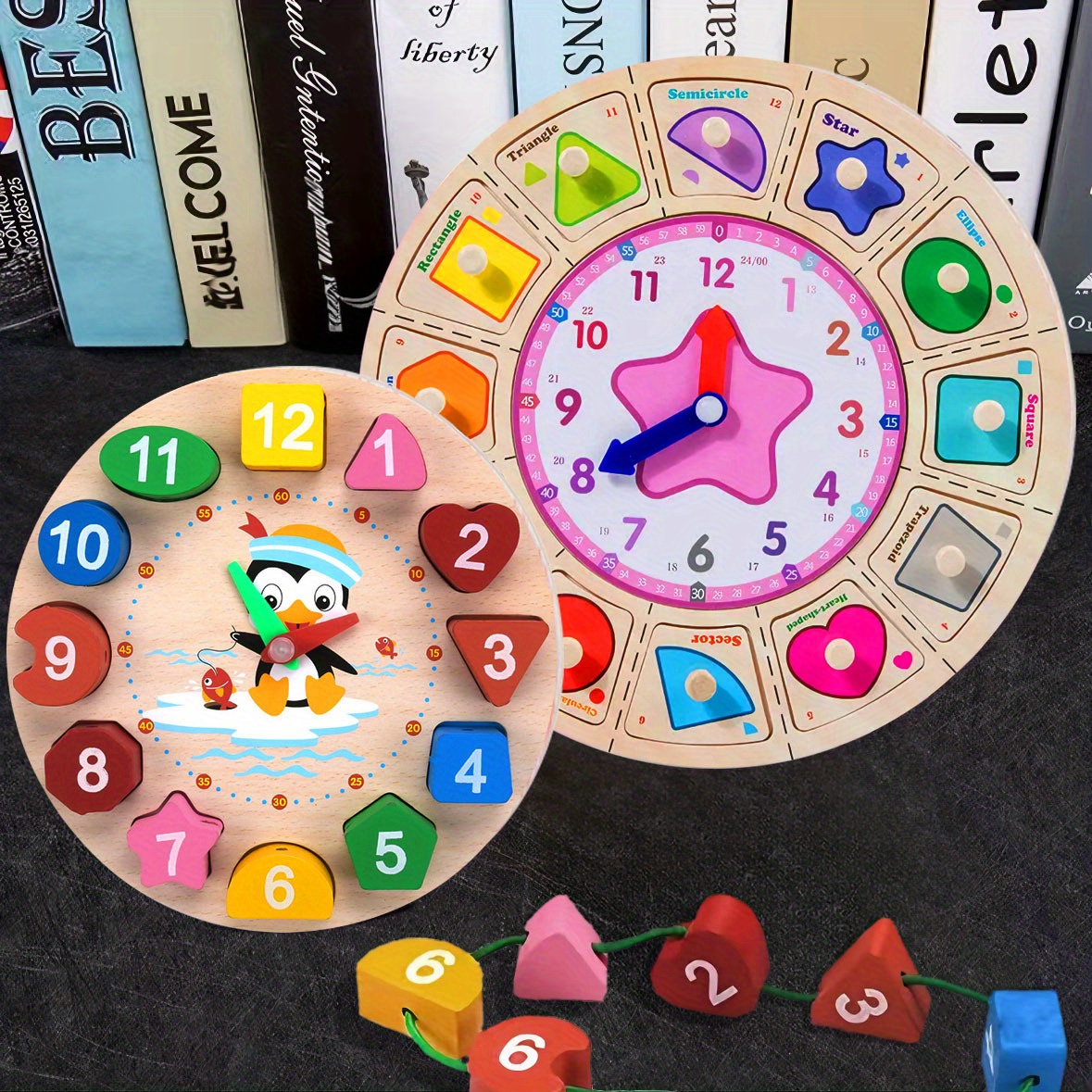 Early Learning Center Wooden Teaching Clock With Random Pattern, Toys