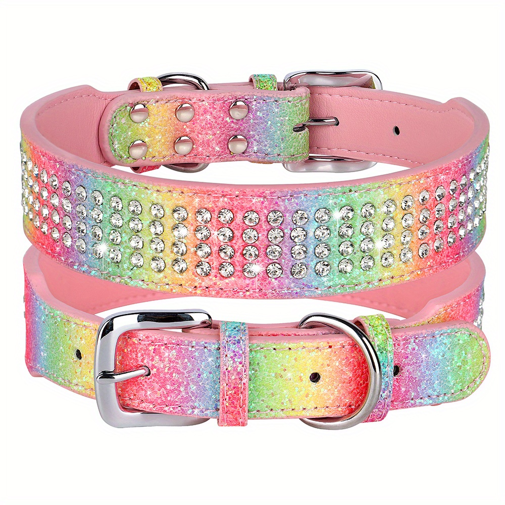 Mochow Hundehalsband Mit Bling-Strass – Verstellbar, 5 Cm Breit, Für Große Hunde (PU Leder, Grün, Größe M)