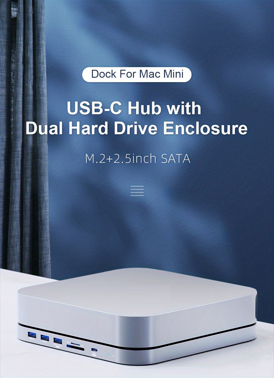  USB-C Hub with Hard Drive Enclosure, Hagibis Type-C Docking  Station & Stand for Mac Mini M2, Mac Studio M1 Max Ultra with SATA, USB  3.0, SD/TF Card Reader and USB2.0 for