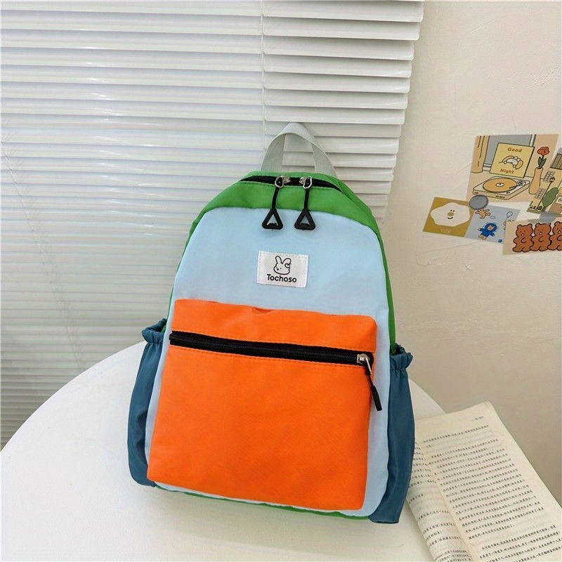 childrens color block backpack canvas backpack zipper large capacity schoolbag
