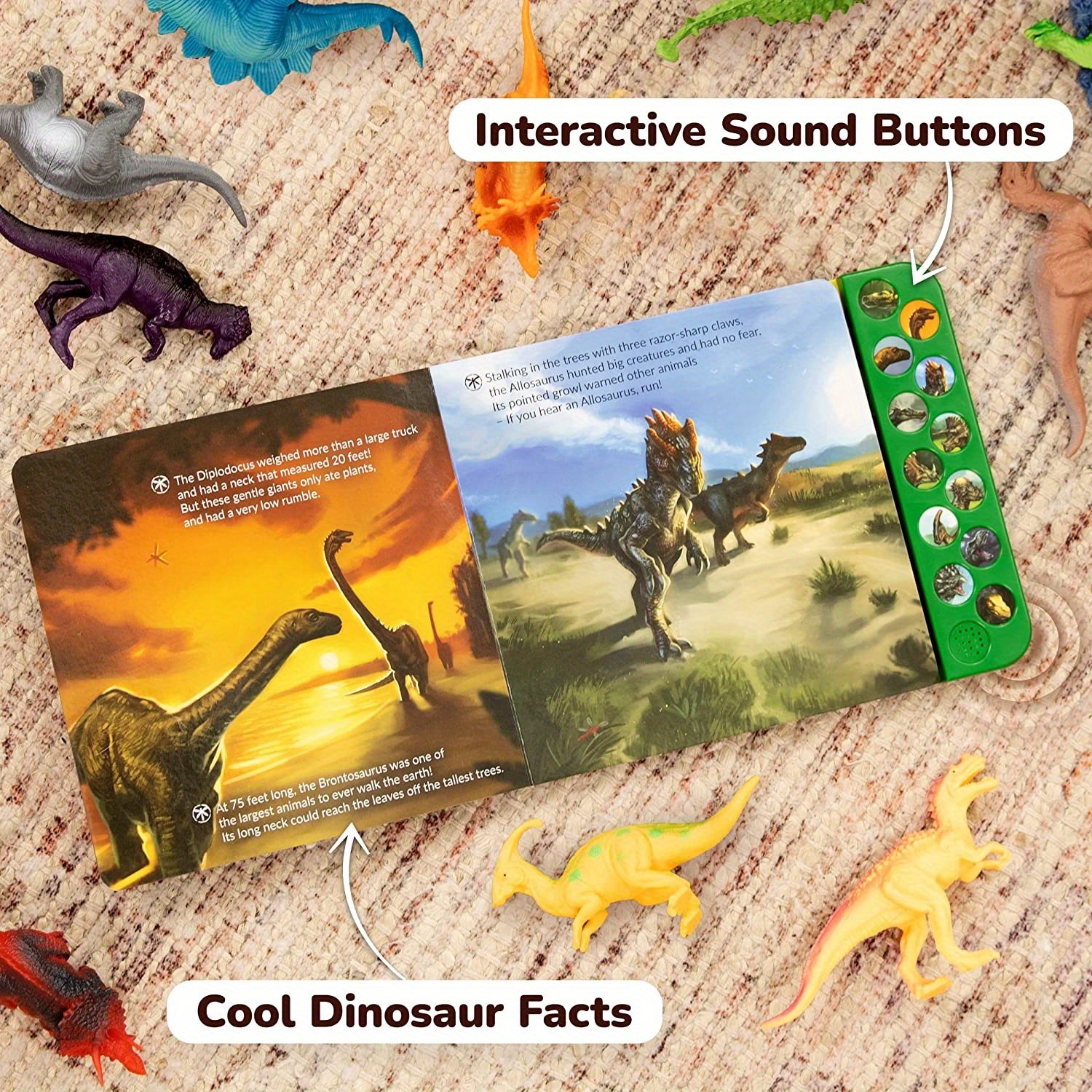 12個の大きな恐竜のおもちゃ（17.78cm）＆子供向けの恐竜のおもちゃ-リアルな咆哮を伴うインタラクティブな恐竜の音声ブック-子供向けの恐竜のおもちゃのインタラクティブなセット3歳以上、幼児向けのおもちゃ恐竜（マットなし）