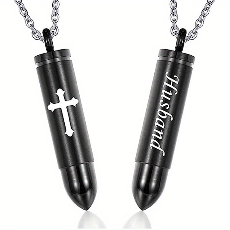 Cross Bullet Pendant Necklace Stainless Steel Ashes Urn Keepsake