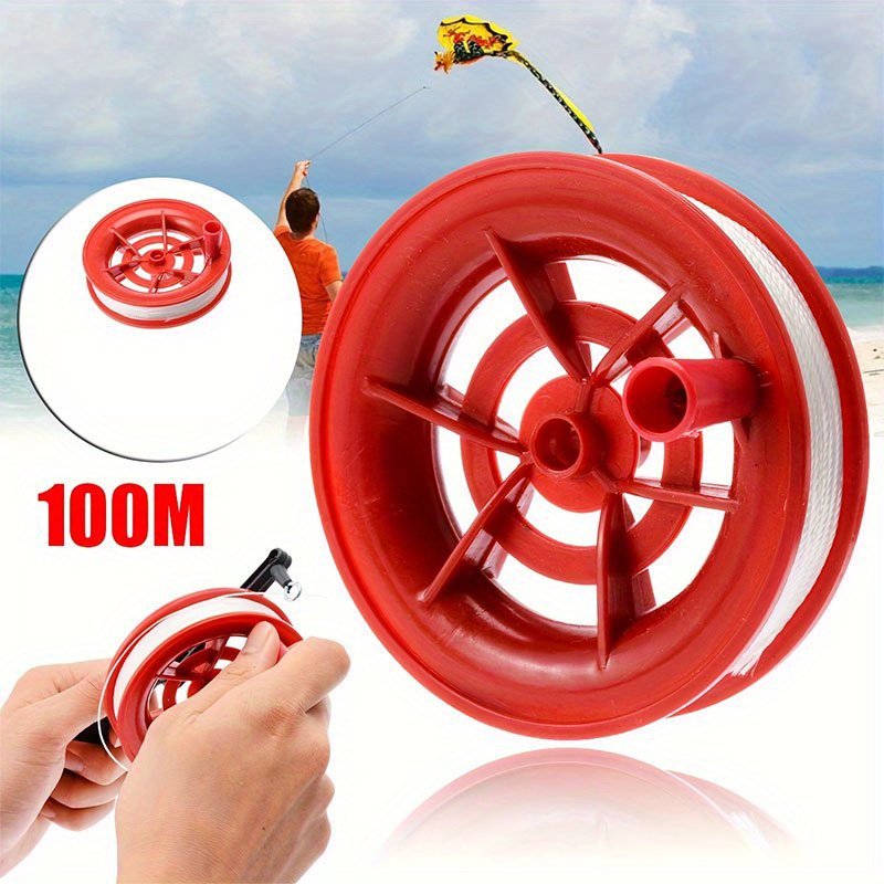 3937.01inch Flying Kite White Line String With Plastic Reel Handle Winder  Grip Wheel, 4pcs