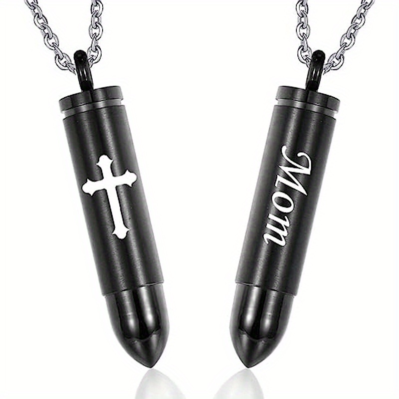Cross Bullet Pendant Necklace Stainless Steel Ashes Urn Keepsake