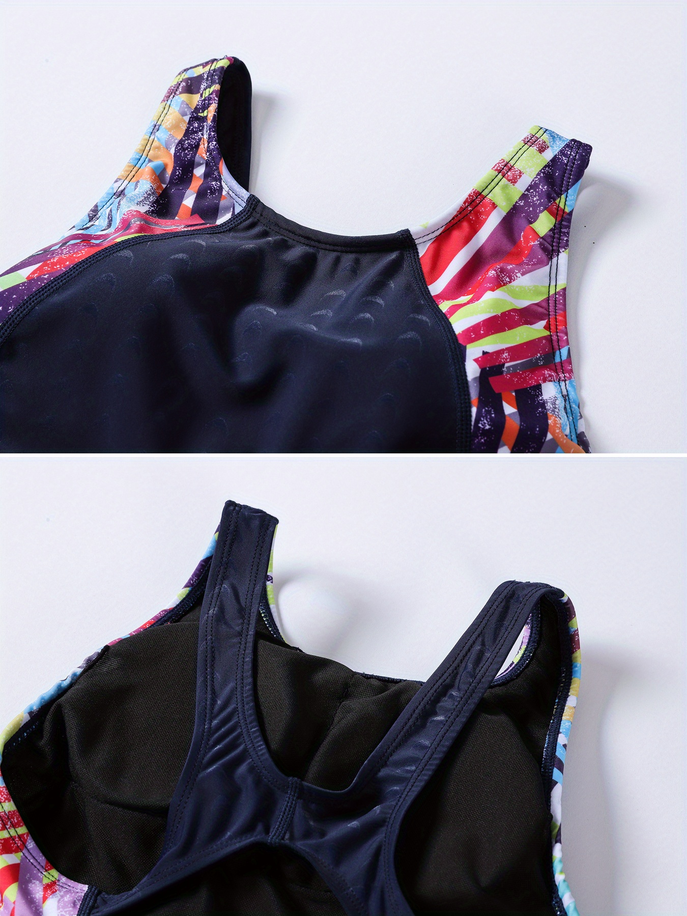 Girls One Piece Swimsuit Chest Pad Geometric Print Training Temu Greece