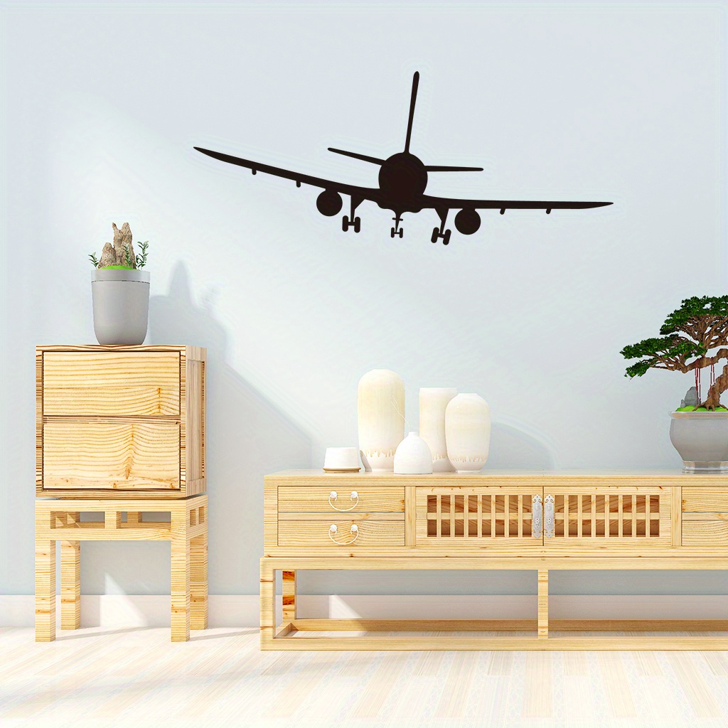 Image of 1pc Of Black Airplane Decorative Sticker, Self-adhesive And Removable Pvc Sticker Suitable For Living Room And Bedroom Decoration