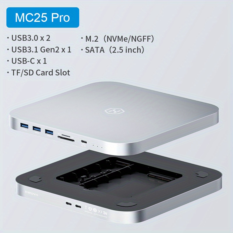 Colorii USB C Hub for Mac mini M1/M2 with HDD Enclosure 2.5 SATA NVME M.2  SSD HDD Case to USB C Gen 2 SD/TF docking station - AliExpress