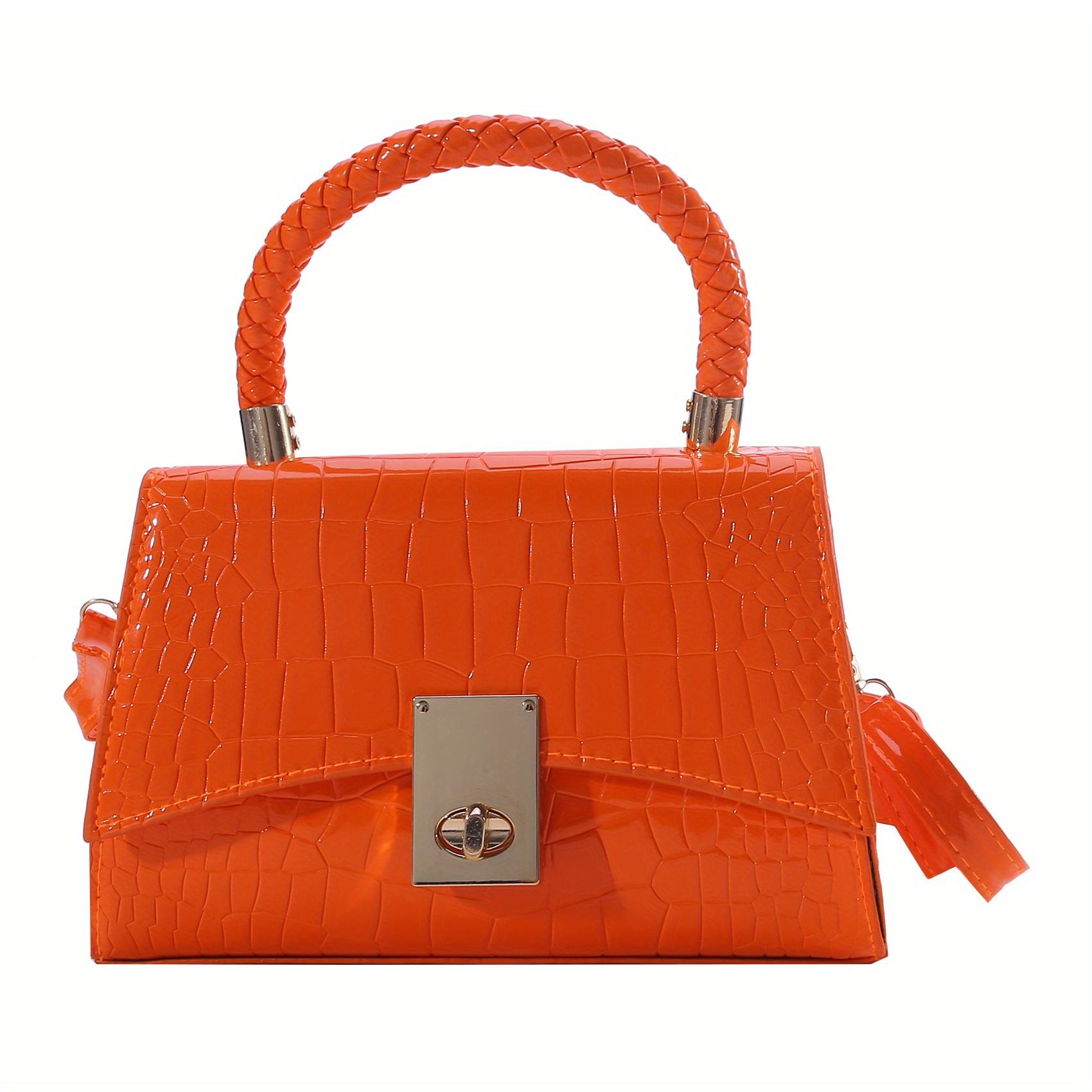 Orange Hourglass S crocodile-effect leather bag