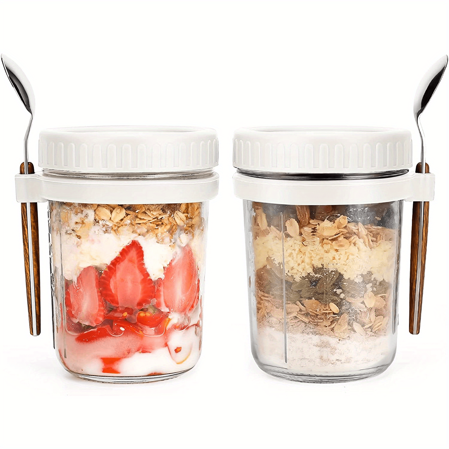Mason Jars With Silicone Lid And Spoon, Glass Food Storage