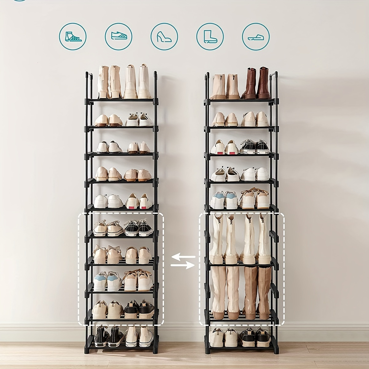 Hassch Tall Shoe Rack 10 Tier Large Capacity Shoe Shelf Storage