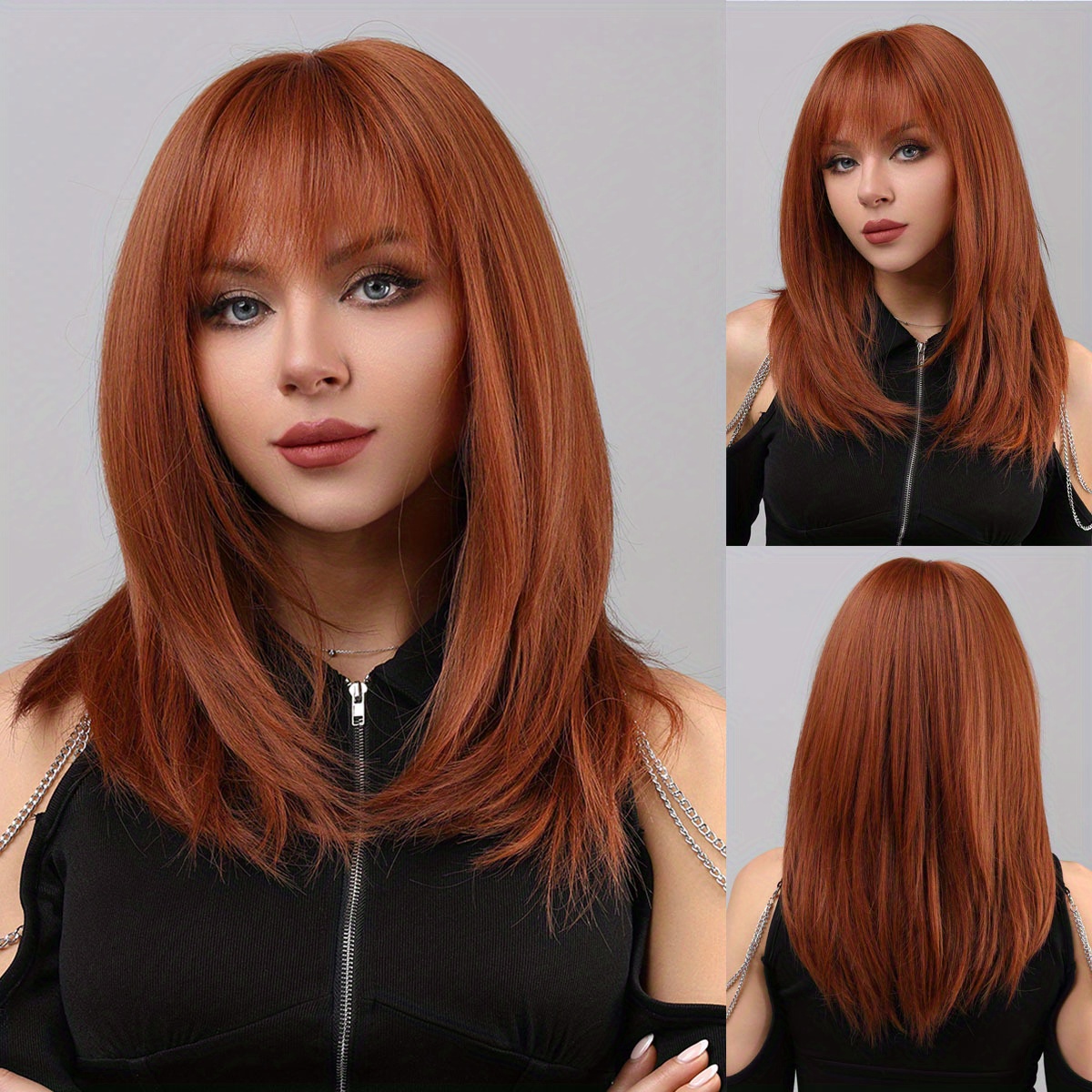 Orange Long Straight Hair Wigs Bangs Synthetic Natural Temu