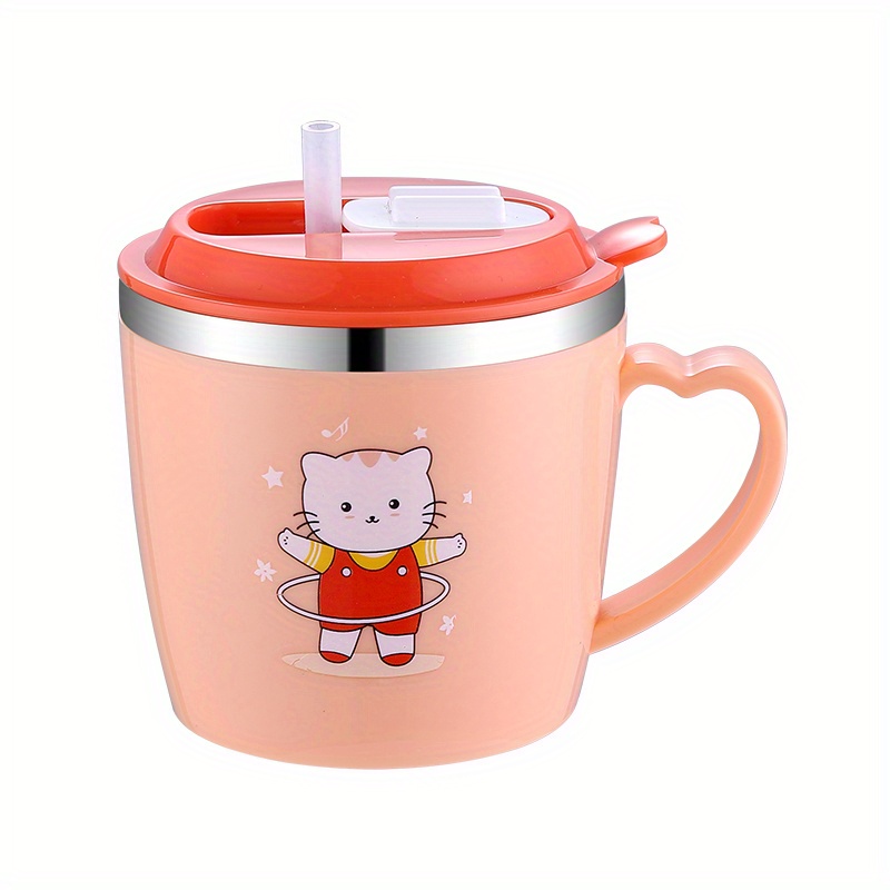 Kids 250ml Cartoon Water Bottle with Steel Straw Cup