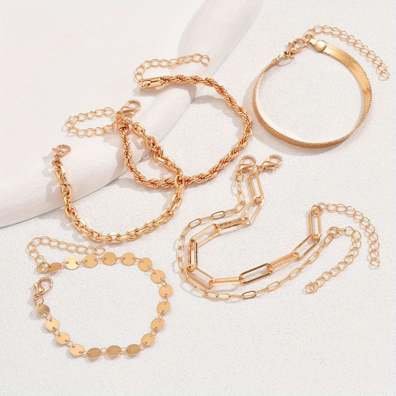 TEMU 6pcs/set Vintage Multilayer Twist Snake Chain Bracelet Women's Geometric Bracelet Set Gift