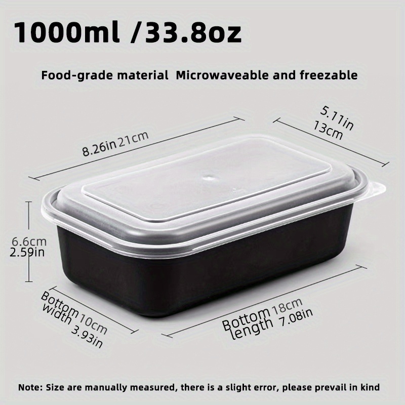 3 Compartment 33 oz. Rectangular Black Containers and Lids, Case