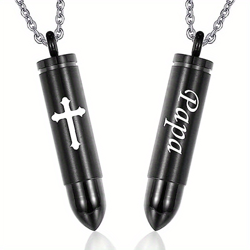 Cross Bullet Pendant Necklace Stainless Steel Ashes Urn Keepsake