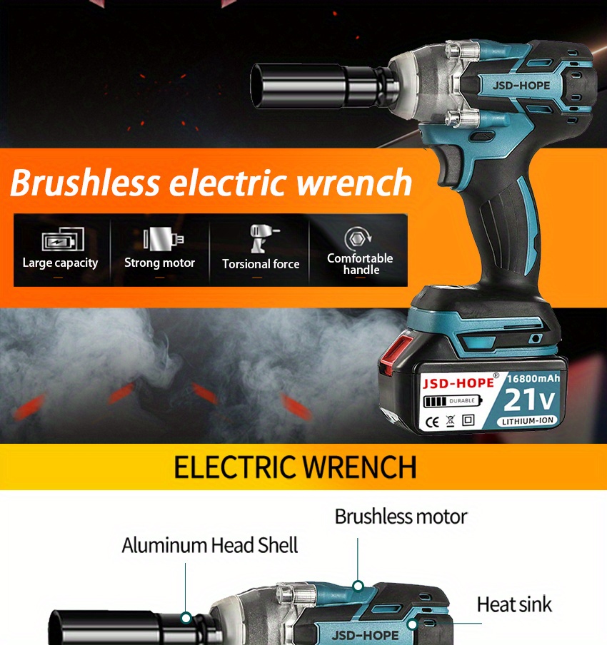 High Torque Impact Wrench Brushless 21v Lithium Battery - Temu