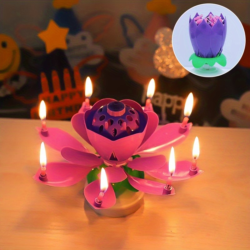Lotus Flower Music Birthday Candle Creative Rotating Flowers - Temu
