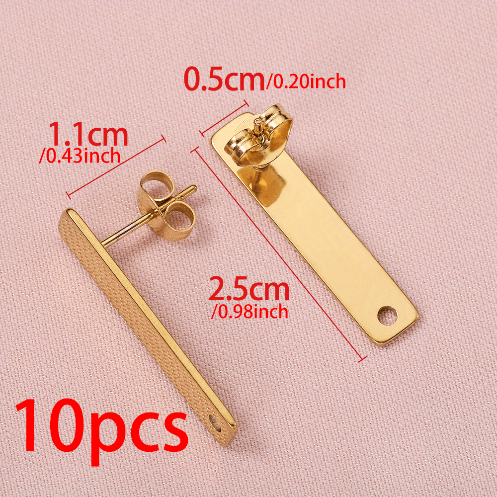 E-shop 10 Stück 304 Edelstahl Flachstecker mit Löchern, 2,5 cm lange Ohrringe und Ohrstopfen Set für DIY Schmuckherstellung Zubehör