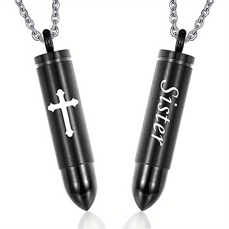 Cross Bullet Pendant Necklace Stainless Steel Ashes Urn Keepsake