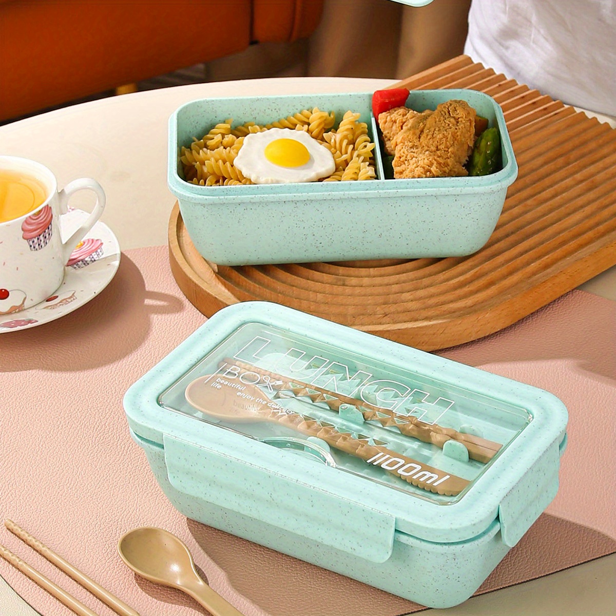 New Creative Wheat Straw Divided Grid Lunch Box Square Four - Temu