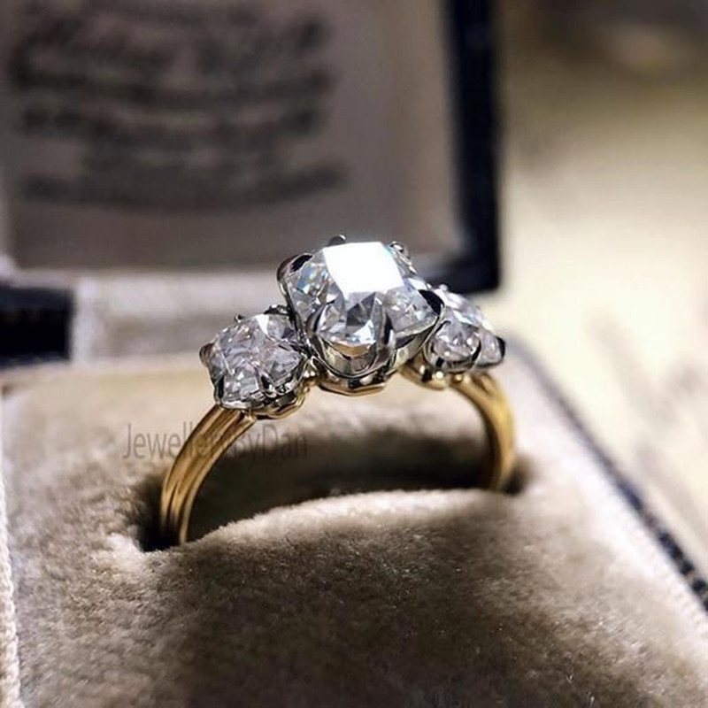 simple elegant two tone 3pcs cubic synthetic zirconia ring for wife beautiful anniversary birthday engagement wedding party christmas gift 5 golden 7