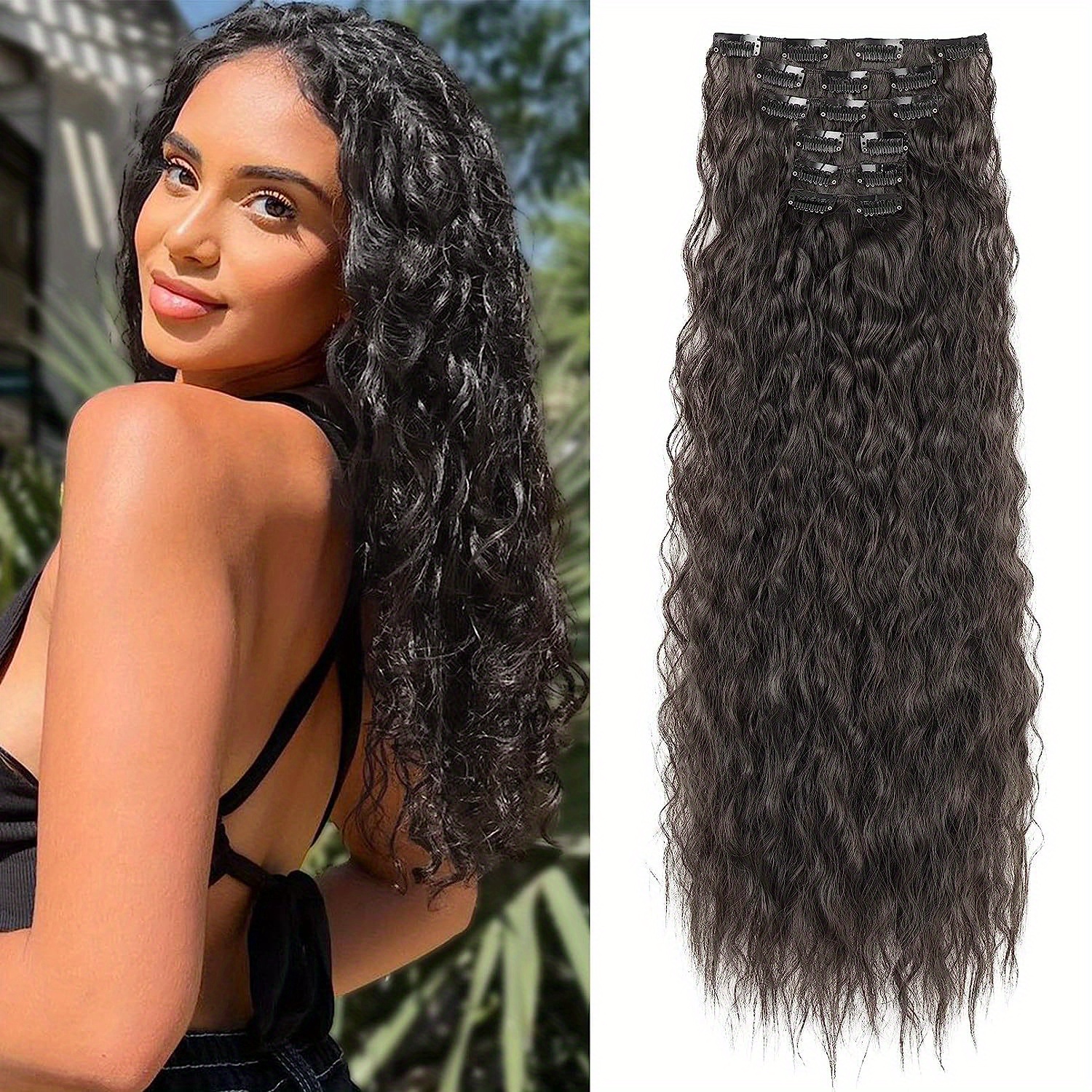 Long Curly Hair Pieces Synthetic Clip In Hair Extensions Temu